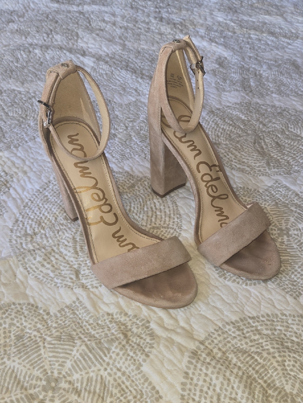Sam Edelman Blush Suede Block Heel Ankle Strap Sandals
